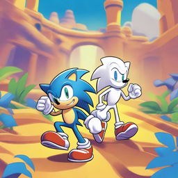 A dynamic and fun scene featuring Sonic the Hedgehog and Sans the Skeleton standing together