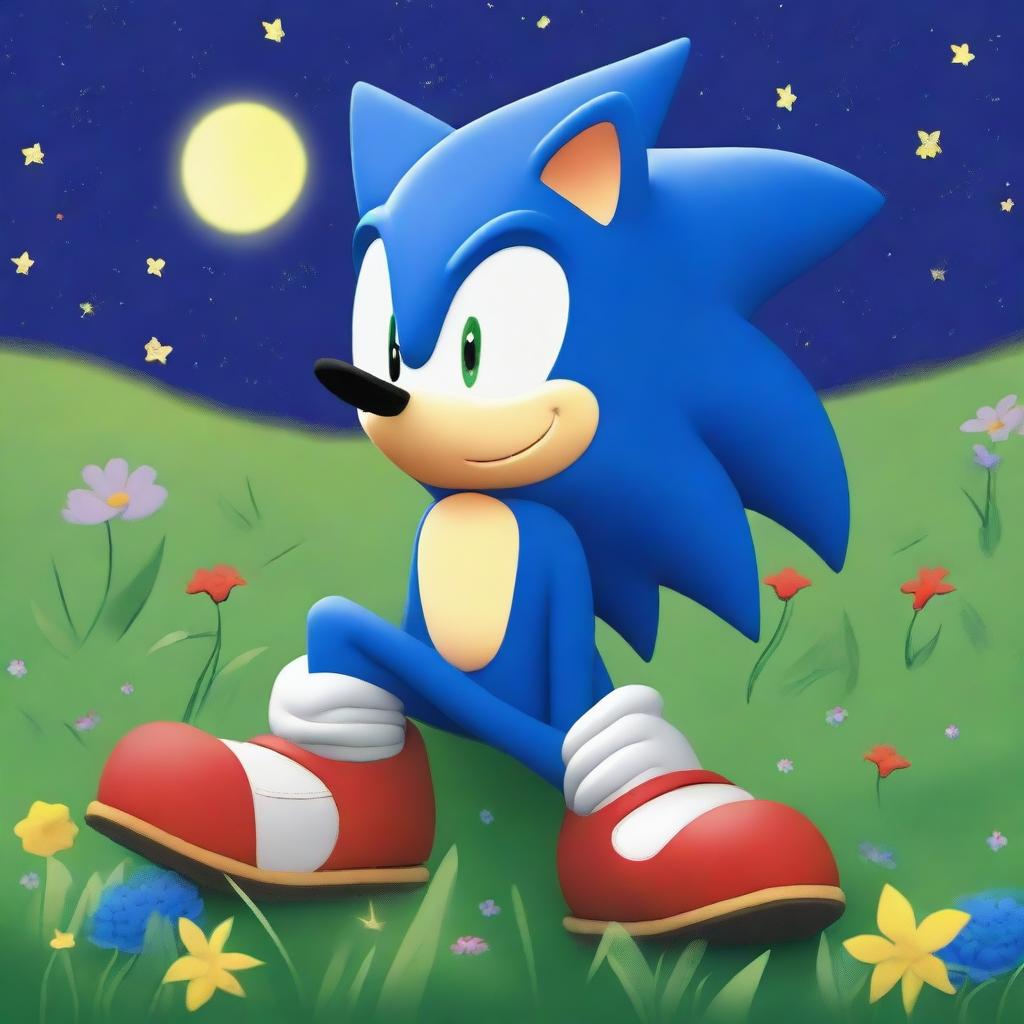 Sonic the Hedgehog is peacefully sleeping with his eyes closed