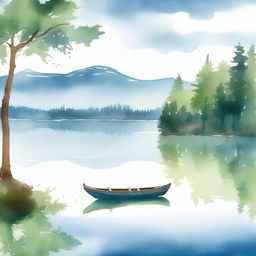 A beautiful watercolor painting of a serene lakeside