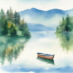 A beautiful watercolor painting of a serene lakeside