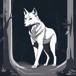 A wolf is depicted feeling scared, with its tail tucked between its legs