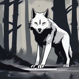 A wolf is depicted feeling scared, with its tail tucked between its legs