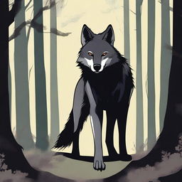 A wolf is depicted feeling scared, with its tail tucked between its legs