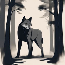 A wolf is depicted feeling scared, with its tail tucked between its legs