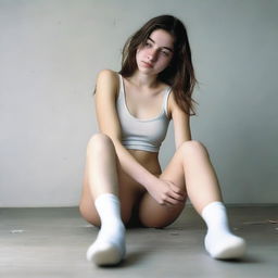 A realistic image of an 18-year-old woman, depicted in almost the real world