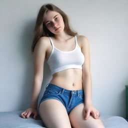 A realistic image of an 18-year-old woman, depicted in almost the real world