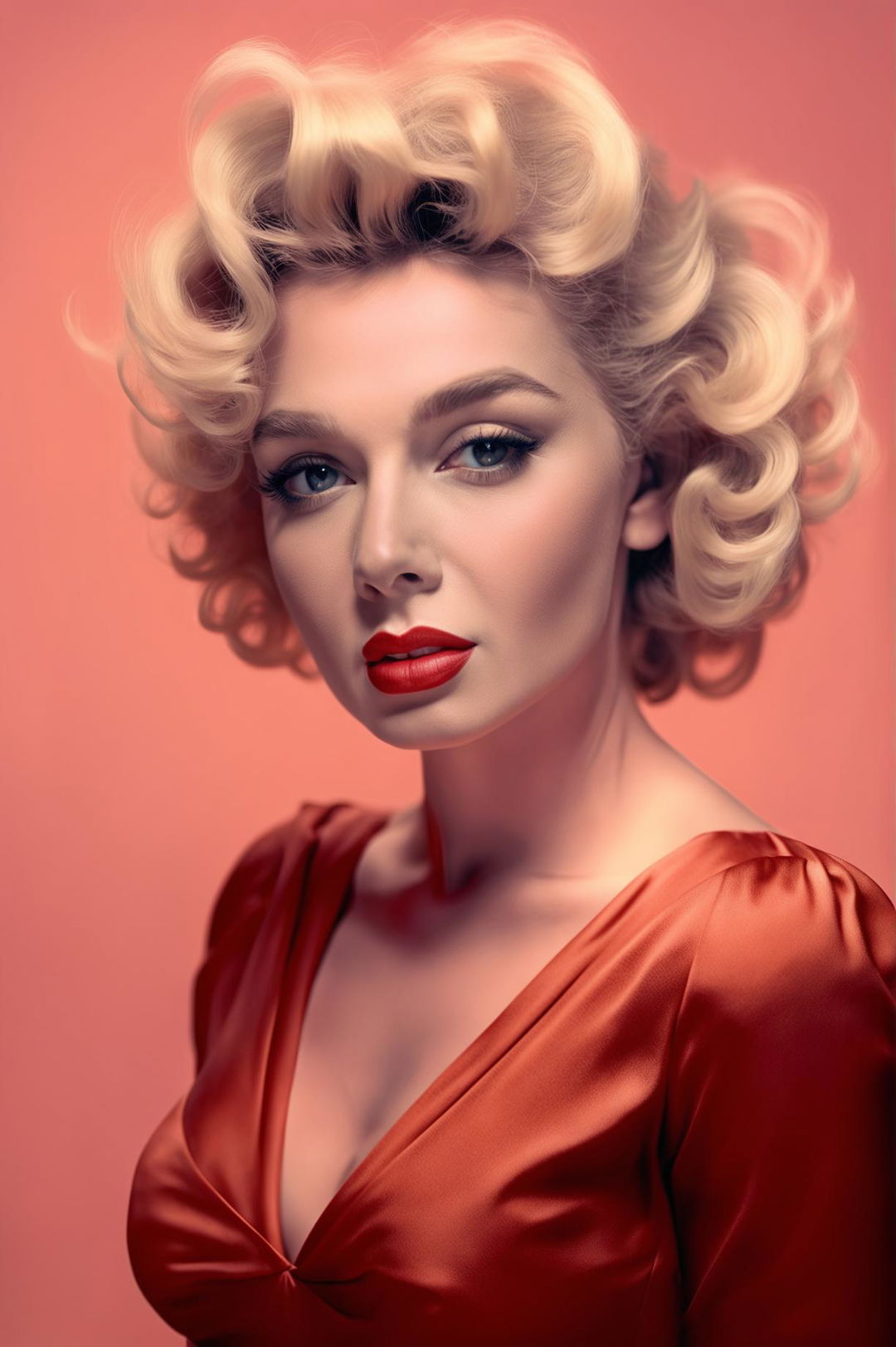 A beautiful portrait of Marilyn Monroe with her iconic look, featuring a light pink background to create a romantic and elegant atmosphere