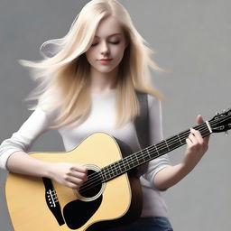 A realistic style image showing a blonde girl playing a guitar