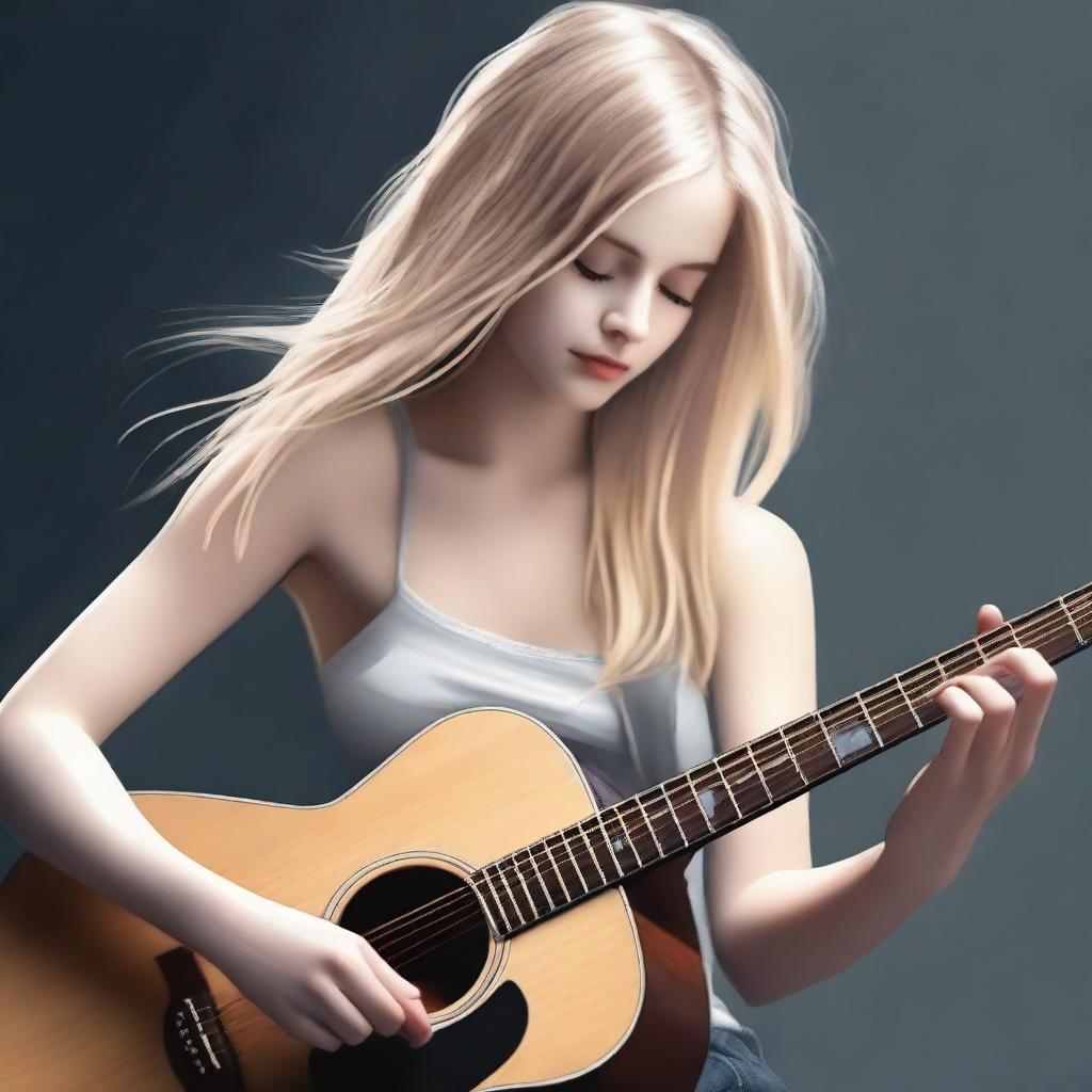 A realistic style image showing a blonde girl playing a guitar