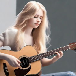 A realistic style image showing a blonde girl playing a guitar