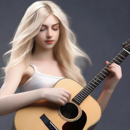 A realistic style image showing a blonde girl playing a guitar