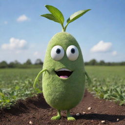 Visualize a charming, talking seed with anthropomorphic features. The seed displays lively expressions as it narrates the magical journey of its eventual transformation into a towering plant.