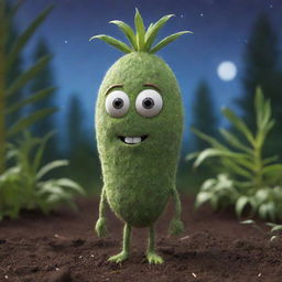 Visualize a charming, talking seed with anthropomorphic features. The seed displays lively expressions as it narrates the magical journey of its eventual transformation into a towering plant.