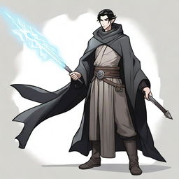 A Dungeons & Dragons male character with elven ears and jet black hair styled in a fade haircut