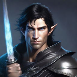 A highly detailed and rugged half-elf male character in a cinematic style