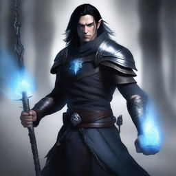 A highly detailed and rugged half-elf male character in a cinematic style