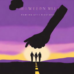 A simple cover with a shadow of two people's hands as they hold hands against a backdrop of a scenic road, with a car driving away in the distance