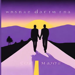 A simple cover with a shadow of two people's hands as they hold hands against a backdrop of a scenic road, with a car driving away in the distance