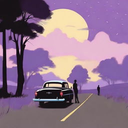 A simple cover drawn with a scenic road, with a car driving away