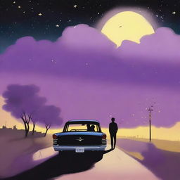 A simple cover drawn with a scenic road, with a car driving away