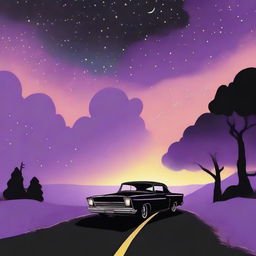 A simple cover drawn with a scenic road and a black car