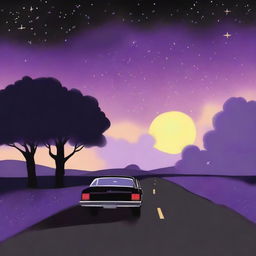 A simple cover drawn with a scenic road and a black car