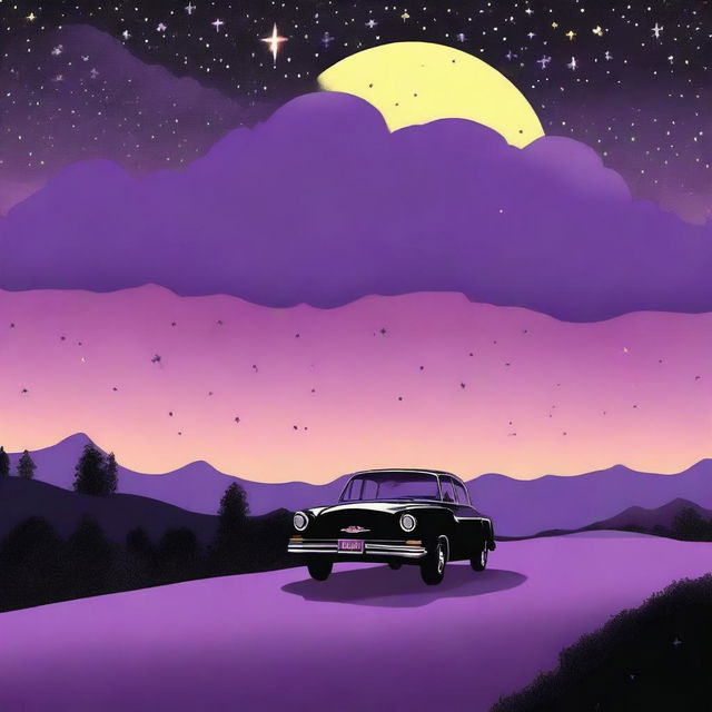 A simple cover drawn with a scenic road and a black car