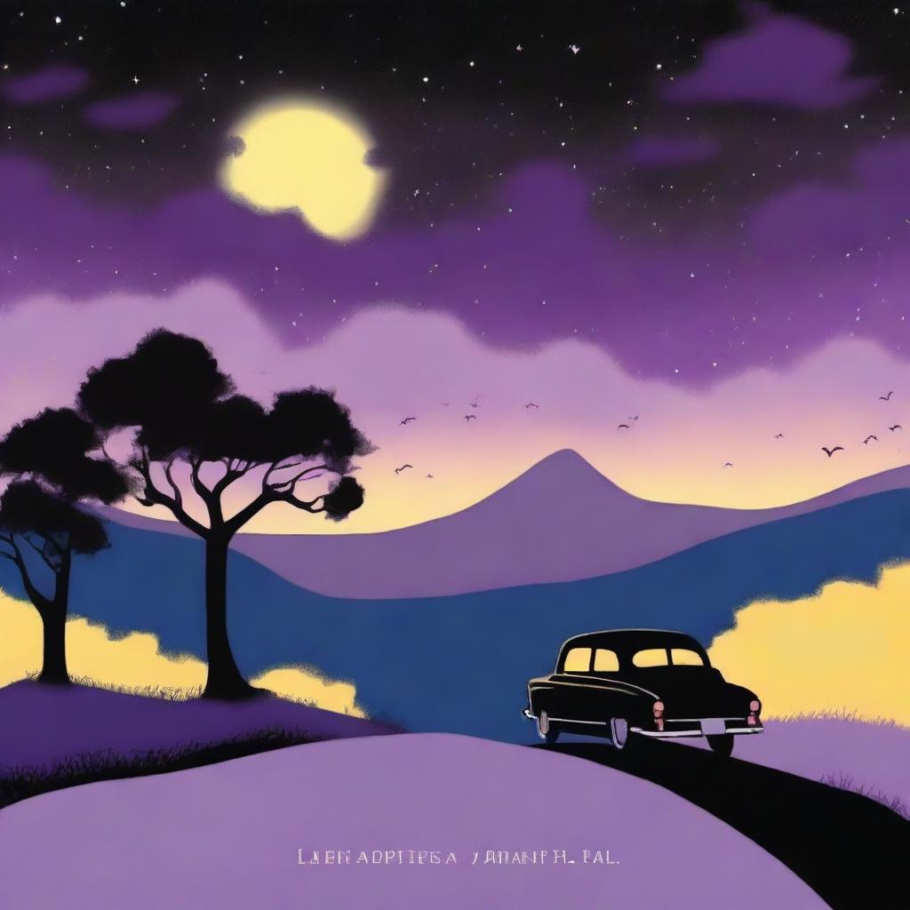 A simple cover drawn with a scenic road and a black car