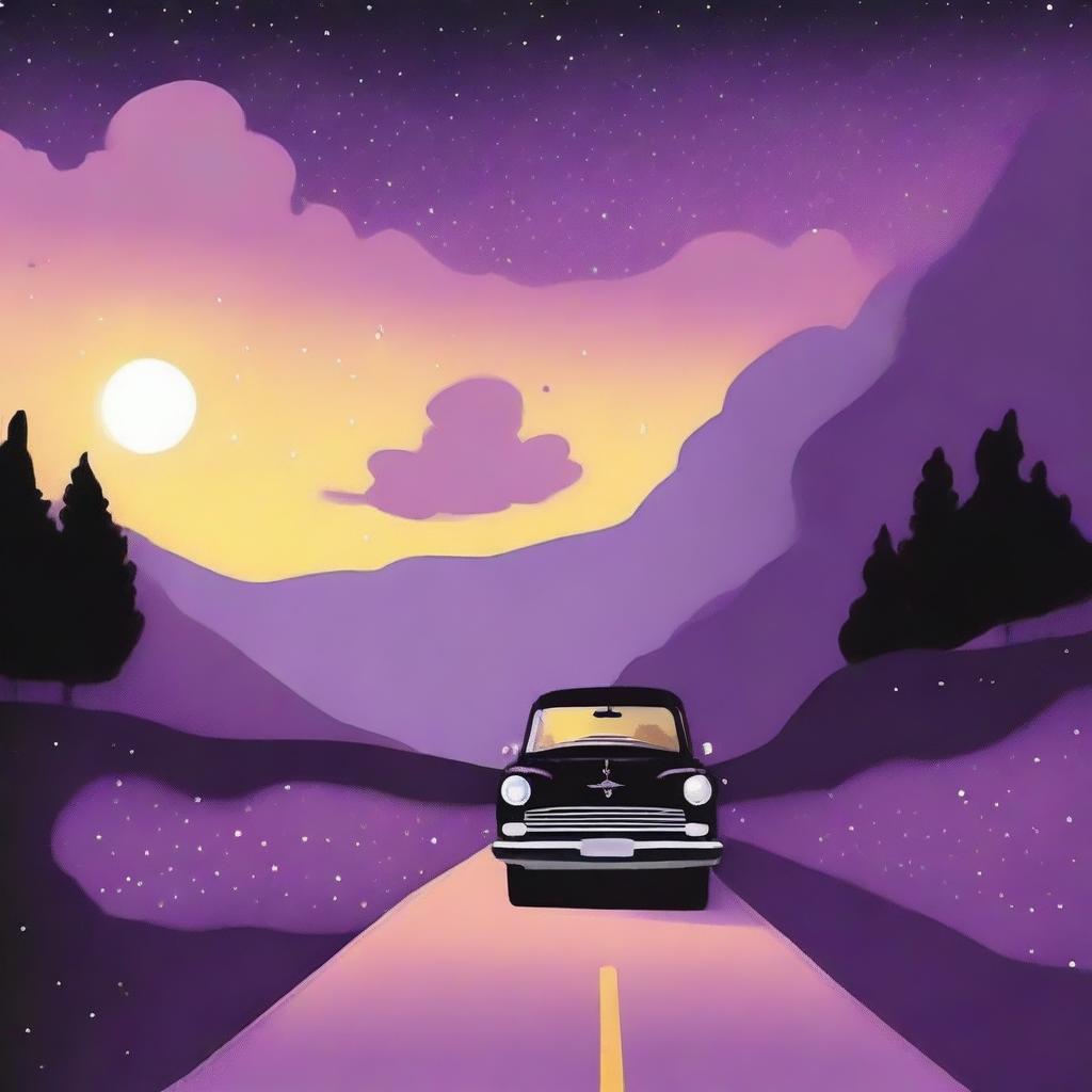 A simple cover drawn with a scenic road and a black car