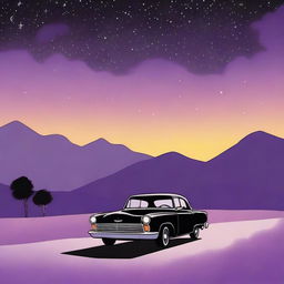 A simple cover drawn with a scenic road and a black car