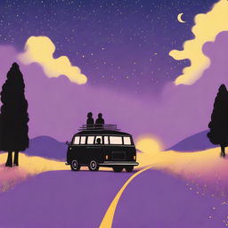 A simple cover drawn with a scenic road and a black van