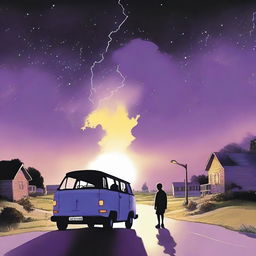 A simple cover drawn with a scenic road and a black van driving away