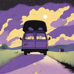 A simple cover drawn with a scenic road and a black van driving away