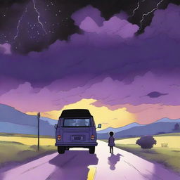 A simple cover drawn with a scenic road and a black van