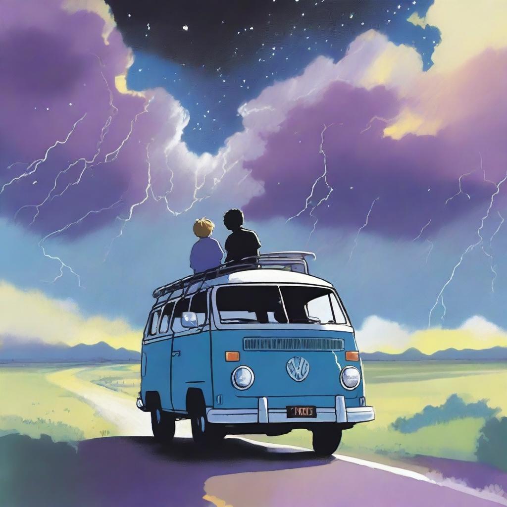 A simple cover drawn with a scenic road, focusing on a black van