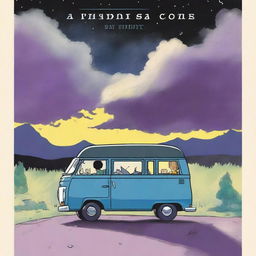 A simple cover drawn with a scenic road, focusing on a black van