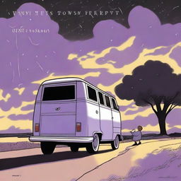 A simple cover drawn with a scenic road, focusing on a black van