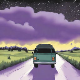 A simple cover drawn with a scenic road, focusing on a black van