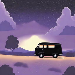 A simple cover drawn with a scenic road, focusing on a black van