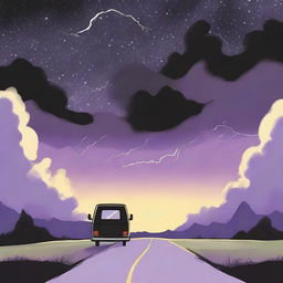 A simple cover drawn with a scenic road, focusing on a black van