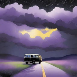 A simple cover drawn with a scenic road, focusing on a black van