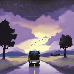 A simple cover drawn with a scenic road, focusing on a black van