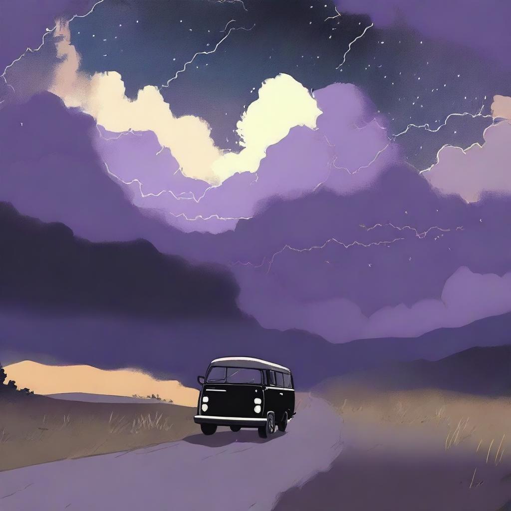 A simple cover drawn with a scenic road, focusing on a black van