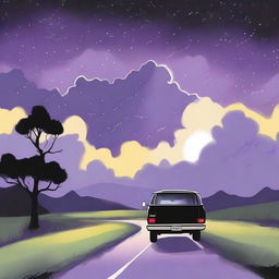 A simple cover drawn with a scenic road, focusing on a black van