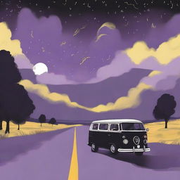 A simple cover drawn with a scenic road, focusing on a black van