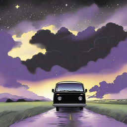 A simple cover drawn with a scenic road, focusing on a black van