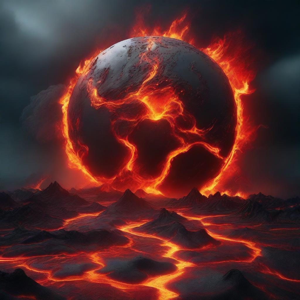 A striking image of planet Earth engulfed in flowing lava