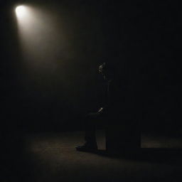 A lone man sitting contemplatively in a mysterious, darkly lit setting.