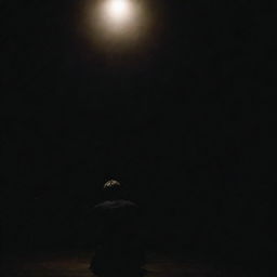 A lone man sitting contemplatively in a mysterious, darkly lit setting.