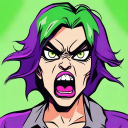 Create an image of an extremely angry woman with an open mouth as if she is yelling